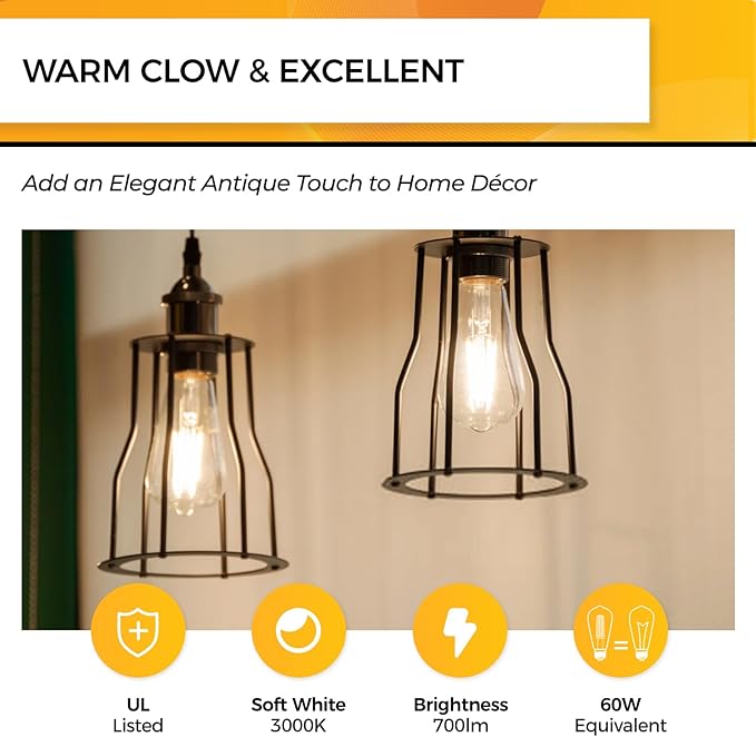 Hizashi Vintage Led Edison Bulbs Dimmable, 6W Equivalent 60W, E26 Base Light - Image 2