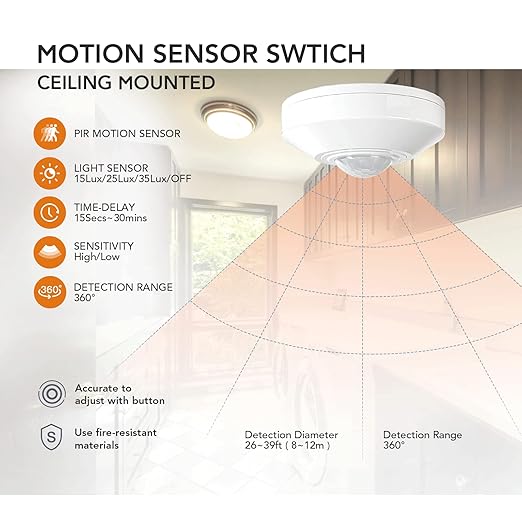 RAYZEEK Ceiling Mount 360 degree PIR Occupancy Motion Sensor, 8-12M High - Image 3