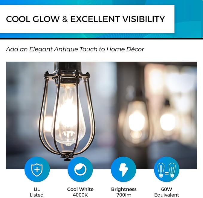 Hizashi Vintage LED Light Bulb Dimmable, 6W Equivalent 60W, Edison Bulbs 4000k - Image 2