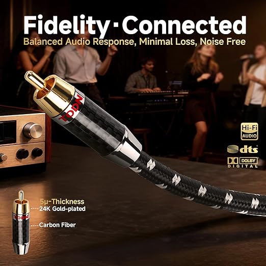 TODN 75-Ohm Coaxial Digital Audio Cable Audiophile 24K Gold-Plated RCA Male - Image 7