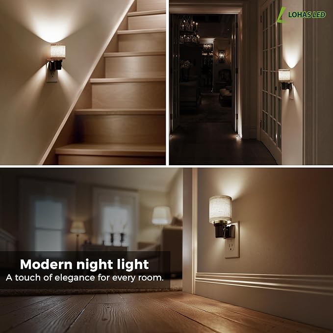 L LOHAS LED Night Lights Plug into Wall, Linen Fabric Cylinder Decor Night Light - Image 7