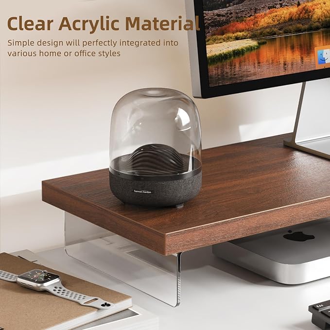 SSWOOD Monitor Stand Riser, Wood & Acrylic Computer Monitor Stand Desk Desktop - Image 3