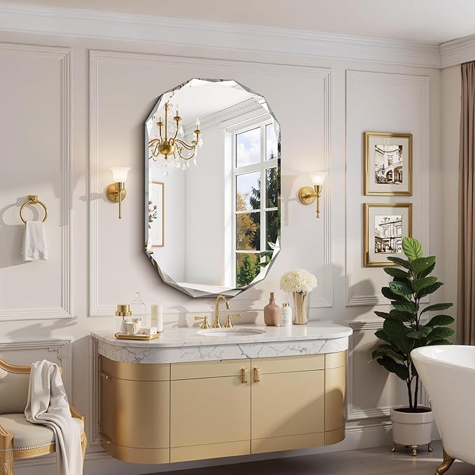 GLASHOM Beveled Edge Frameless Bathroom Mirror, Oval Wall Mirror - Image 4
