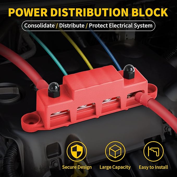 Bolipoeq Bus Bar 250A 12V Power Distribution Block 4 x 3/8" Studs - Image 2