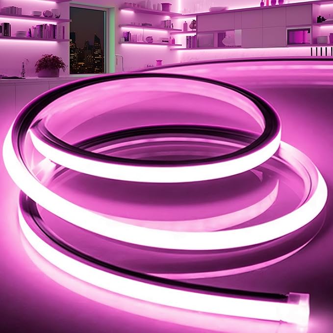 VOEWT LED Strip Lights Pink, 9.8ft 110-120V Neon Rope Lights, Flexible Silicone by VOEWT