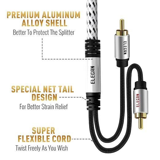 Elecan Premium RCA Cable 25 Ft 2 RCA Male to 2 RCA Male Stereo Audio Cable - Image 3