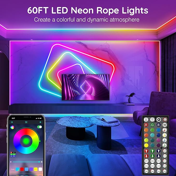 SINLEY Led Neon Rope Lights 60FT, Control - Image 2