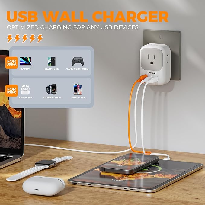 USB Wall Charger, TESSAN Outlet Splitter - Image 3