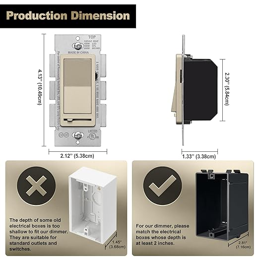 BESTTEN Matte Champagne Gold Dimmer Light Switch, Single Pole or 3-Way - Image 7