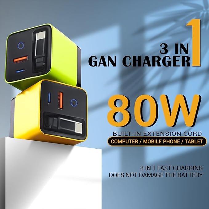 Tobre 3 in 1 GaN Charger, Scalable 80W Max Fast Charging Block - Image 2