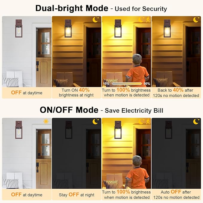 LTBLIGHT 2-Pack Motion Sensor Porch Lights Outdoor, Farmhouse Brown Dusk to - Image 2