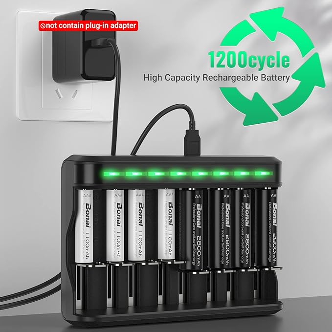 BONAI AA AAA Rechargeable Batteries Charger Set, 4 Pack 2800mAh AA and 4 Pack - Image 3