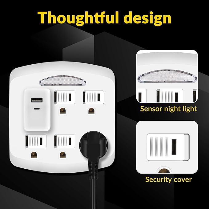 6-Outlet Extender, 3-Prong Ground Wall Tap Adapter - Image 5