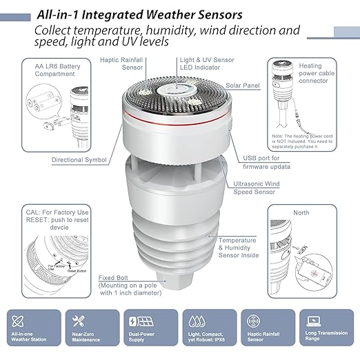 ECOWITT WS3901 Wi-Fi Weather Station Kit, Includes WS3900 7.5'' Colored LCD - Image 2