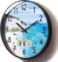 SCOAGE Silent Wall Clock with Temperature Day and Date Blue Mountain and Sea by SCOAGE