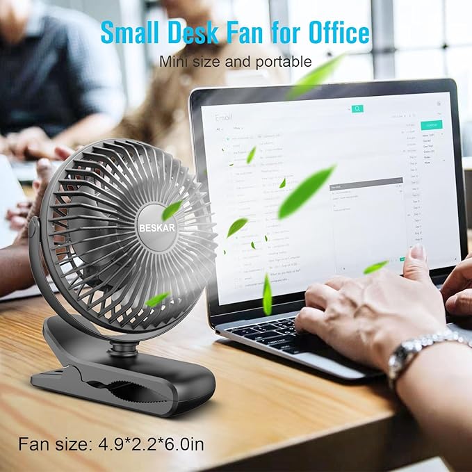 BESKAR Portable Clip on Fan Rechargeable, 4 Speeds Small Battery Operated Fan - Image 3