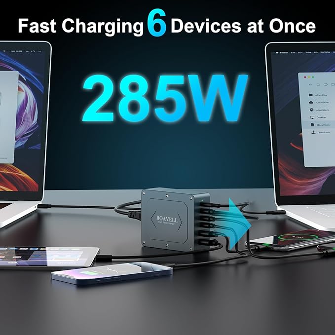 USB C Charger Block, 285W 6-Port GaN Fast Charging Station Hub - Image 2