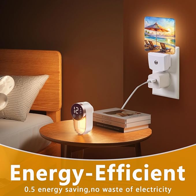 GANTINIR Watercolor Ocean Beach Sunrise Night Light, Plug-into Lounger - Image 7