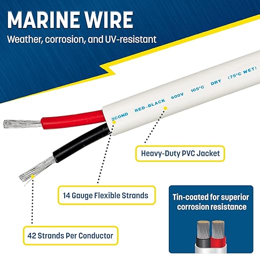 GS Power 200 Ft Duplex Marine Wire, 14 Gauge Wire, Oxygen-Free Tinned Copper 14 - Image 2