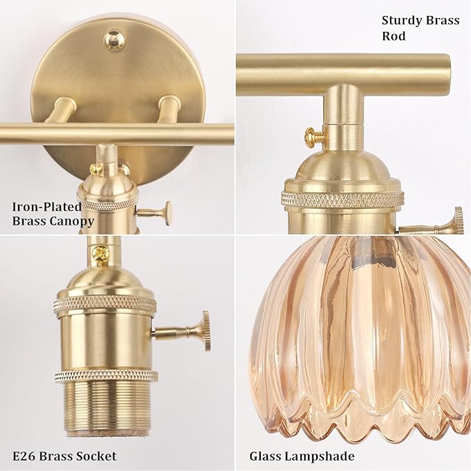 Shenmoyl Bathroom Light Fixtures, 2-Light Brass Vanity Wall Light Over Mirror - Image 7