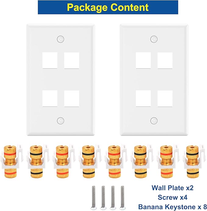 VCE UL-Listed Speaker Wall Plate Gold-Plated, 4-Port Keystone Wall Plate - Image 2
