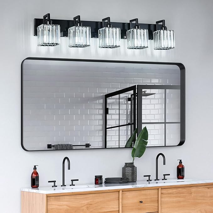 FDPBY Modern Bathroom Vanity Light 5-Lights Plating Black Crystal Bathroom Wall - Image 8