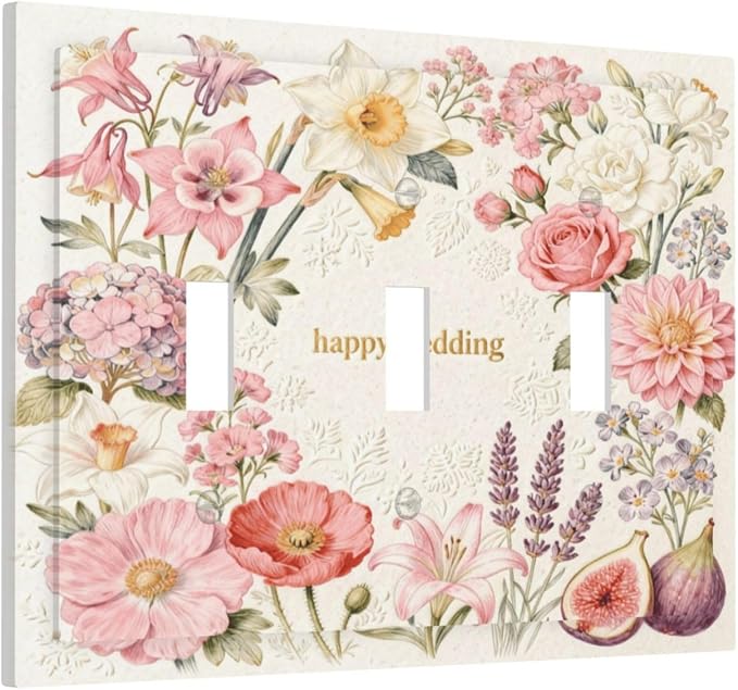 Bvtewkhz Floral Plant Watercolor Flowers 3 Gang Triple Toggle Decorative Outlet - Image 2