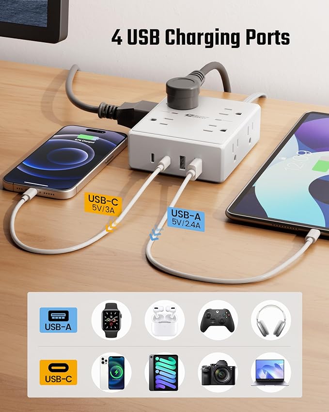 25Ft Long Extension Cord, Flat Plug Power Strip - Image 5