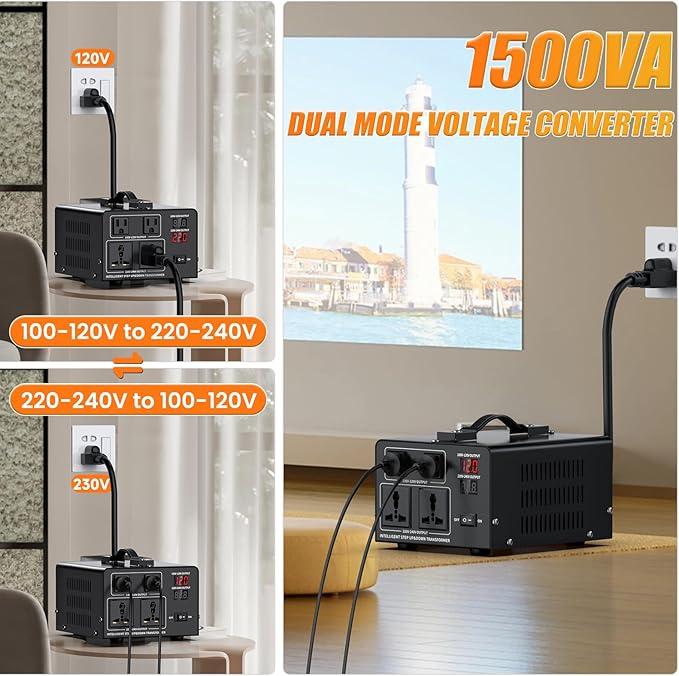1500W Voltage Converter Transformer Step Up 110V/120V to220V/240V or Step Down - Image 2