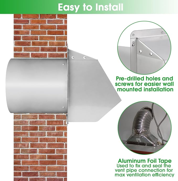 4 Inch Dryer Vent Cover Outside Hooded Wall Vent - Image 6