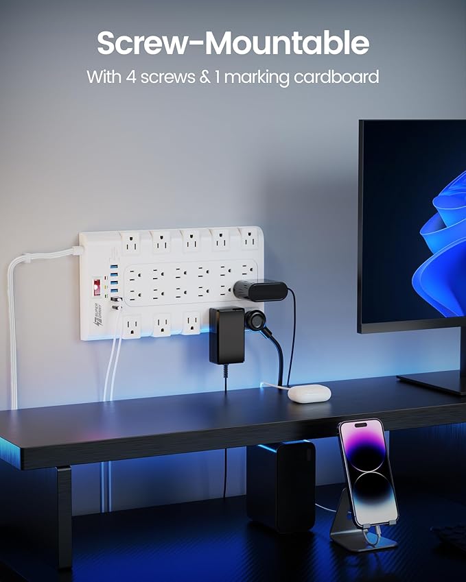 Flat Plug Power Strip, SUPERDANNY Surge Protector - Image 7