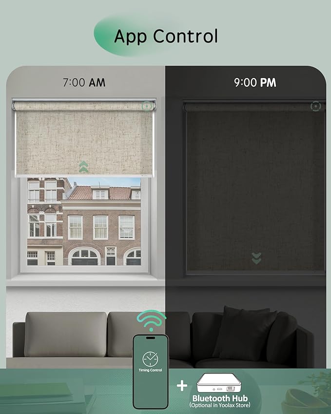 Yoolax Motorized Blinds App Control, Light Filtering Motorized Shades - Image 3