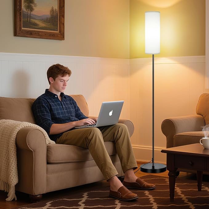 FRIDEKO HOME Floor Lamp with White Shade, Simple Design with Foot Pedal Switch - Image 8