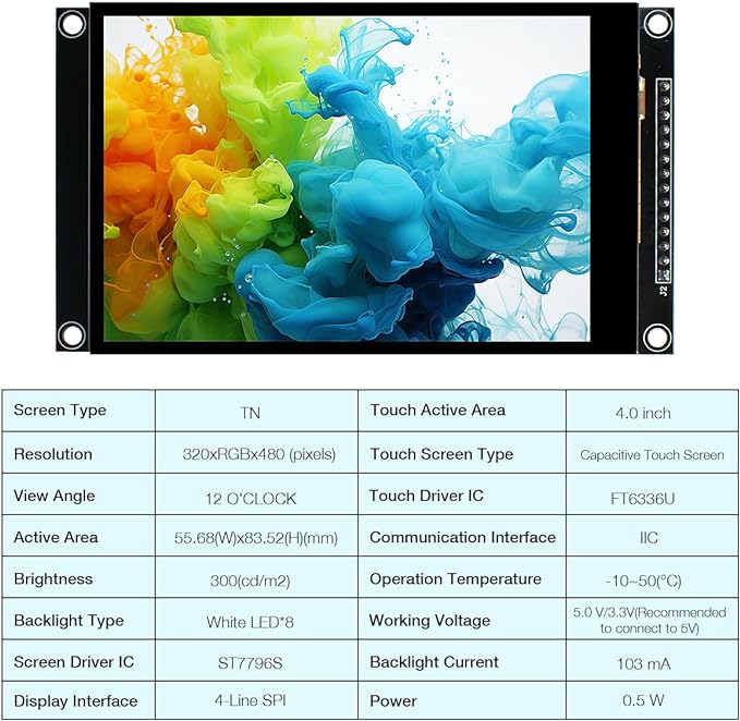 Hosyond 4.0 Inch 320x480 TN Capacitive Touch Screen LCD Display Module SPI - Image 3