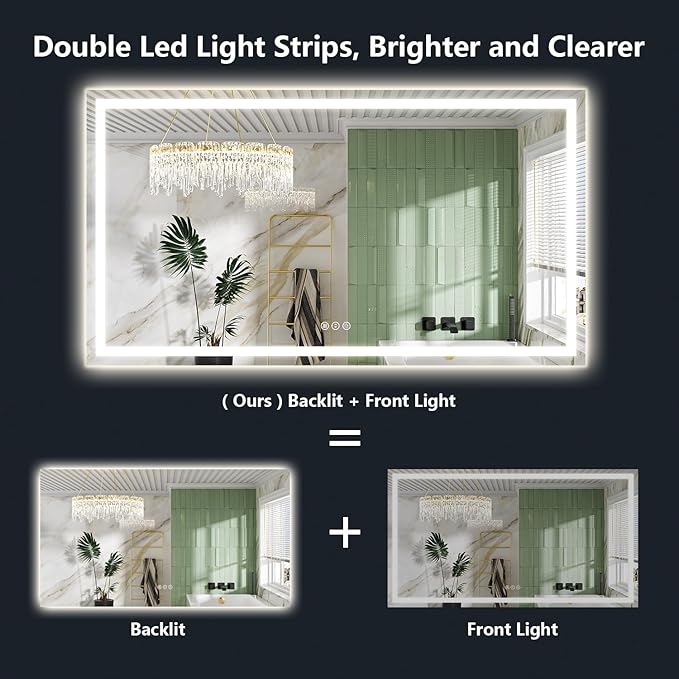 YEELAIT 60x38 Inch LED Bathroom Mirror - Image 2
