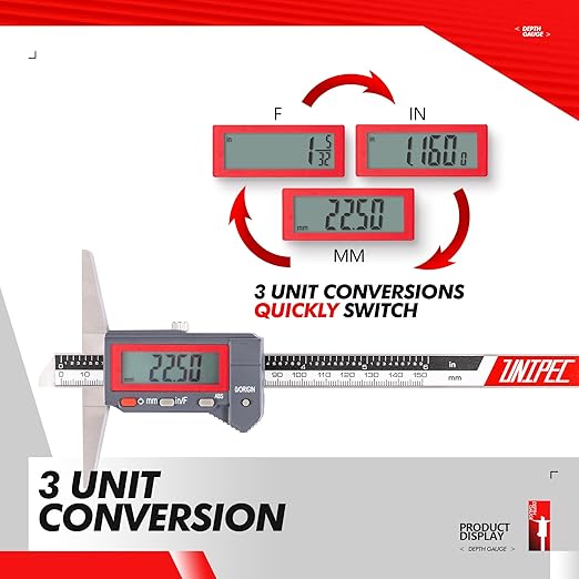 UNIPEC Absolute Digital Depth Caliper 0-150mm / 0-6", ±0.02mm Accuracy - Image 3