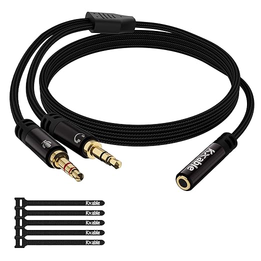 Kxable Headphone Splitter for Computer, 3.5mm Female to Dual 3.5mm Male Audio by Kxable