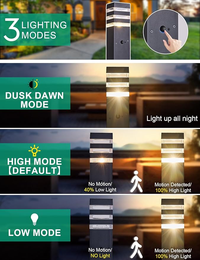 Motion Outdoor Pathway Lights Black E26 Outside Landscape Path Lamp Dusk to - Image 3