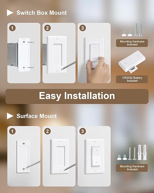 TREEWELL 3 Way Wireless Light Switch and Receiver Kit, Decorator Rocker Wall - Image 7