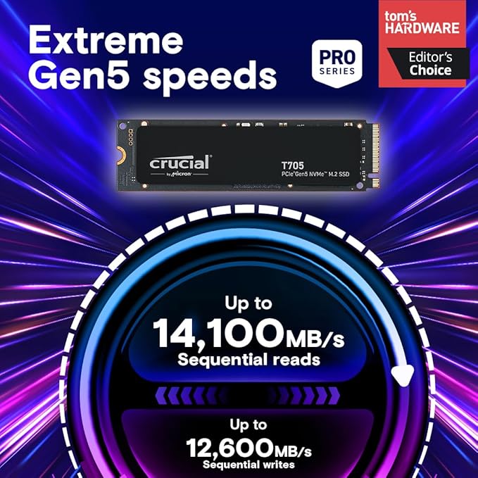 Crucial T705 PCIe Gen5 NVMe 4TB SSD, TLC NAND, Intel & Ryzen Compatible - Image 2