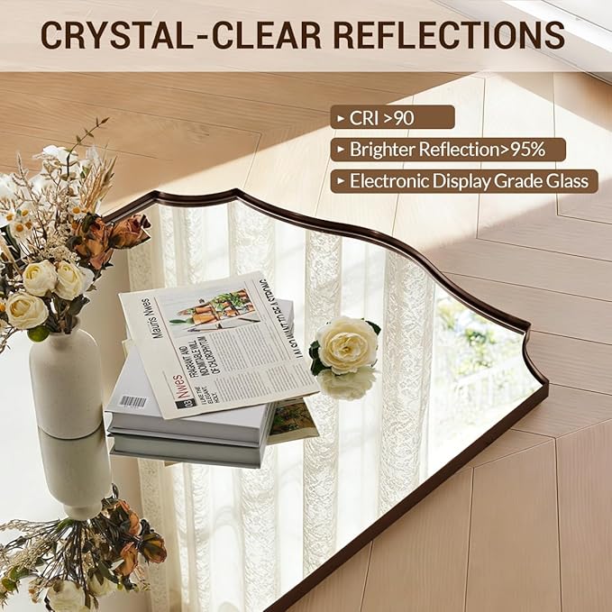ANDY STAR Brushed Bronze Mirror, 28x36 Inch Bathroom Mirror, Scalloped Mirrors - Image 5