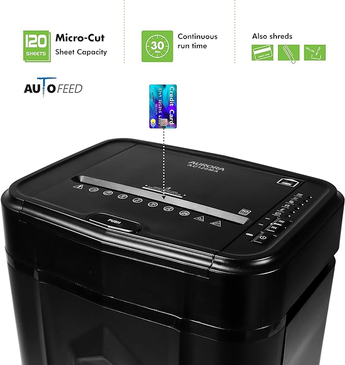 Aurora AU120MA 120-Sheet Auto Feed High Security Micro-Cut Paper Shredder / 30 - Image 2
