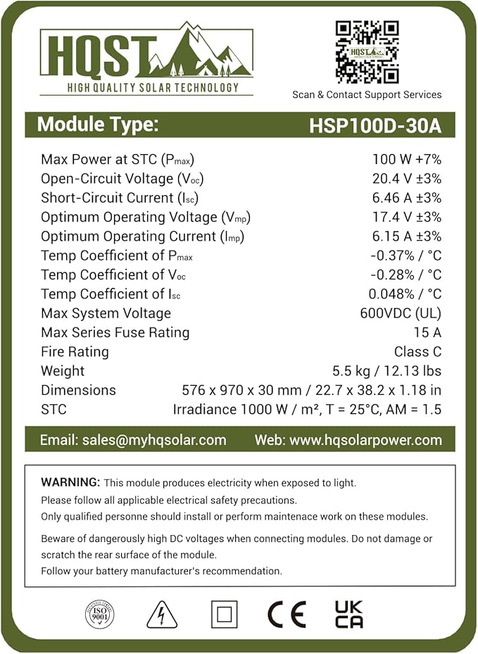 HQST 100W 12V Monocrystalline Solar Panel - Image 8