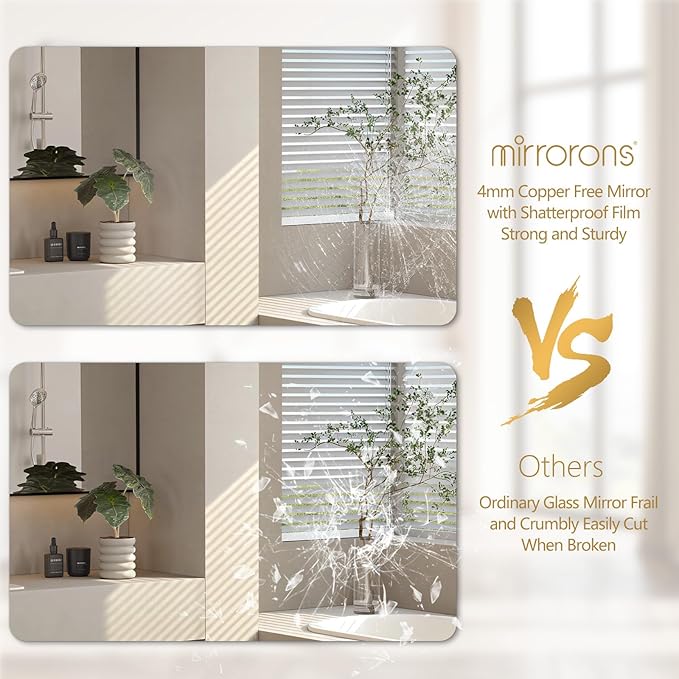 Mirrorons 40 x 30 Bathroom Mirror, Rounded Corner Frameless Mirror, Modern - Image 8