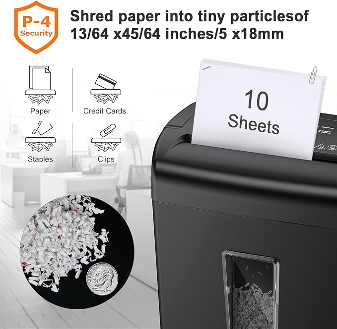 Bonsaii 10-Sheet Cross Cut Paper Shredder, 5.5 Gal Home Office Heavy Duty - Image 3