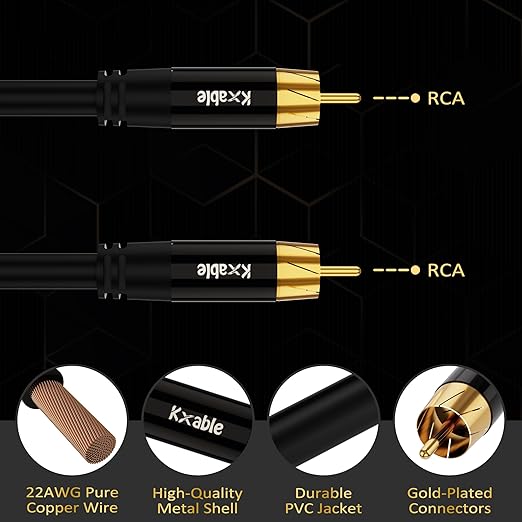 Subwoofer Cable RCA to RCA Audio Cable 50FT, Digital Coaxial Audio Cable - Image 3