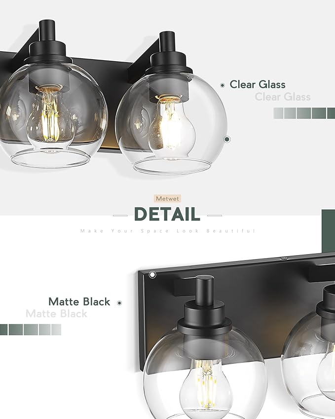 METWET Bathroom Light Fixtures, 5 Light Matte Black Vanity Light, 32 Inch - Image 3