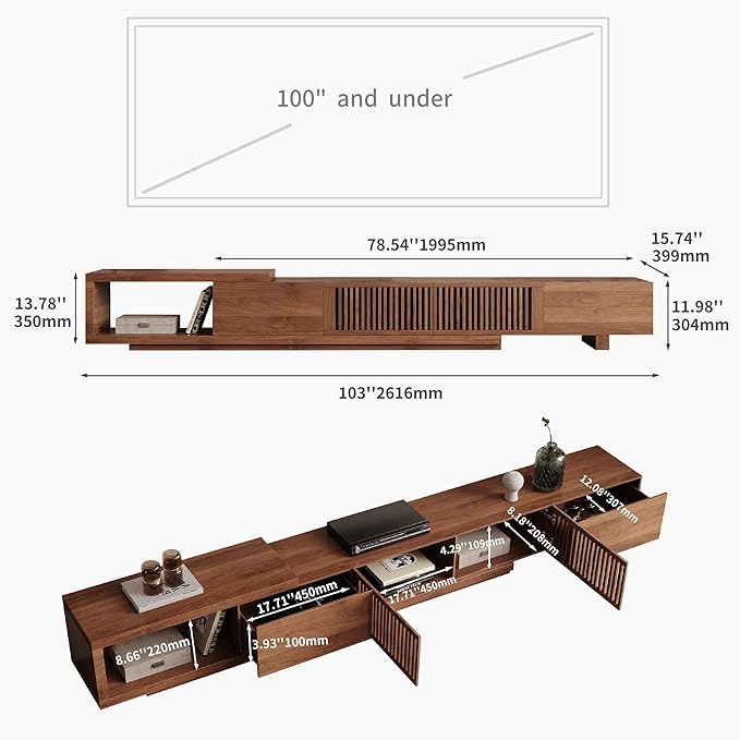 gaoyangjiaju 78.5"-105" Mid-Century Modern Extendable TV Stand, Walnut Media - Image 2