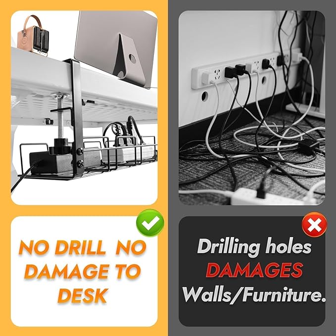 Under Desk Cable Management Tray No Drill - Image 3