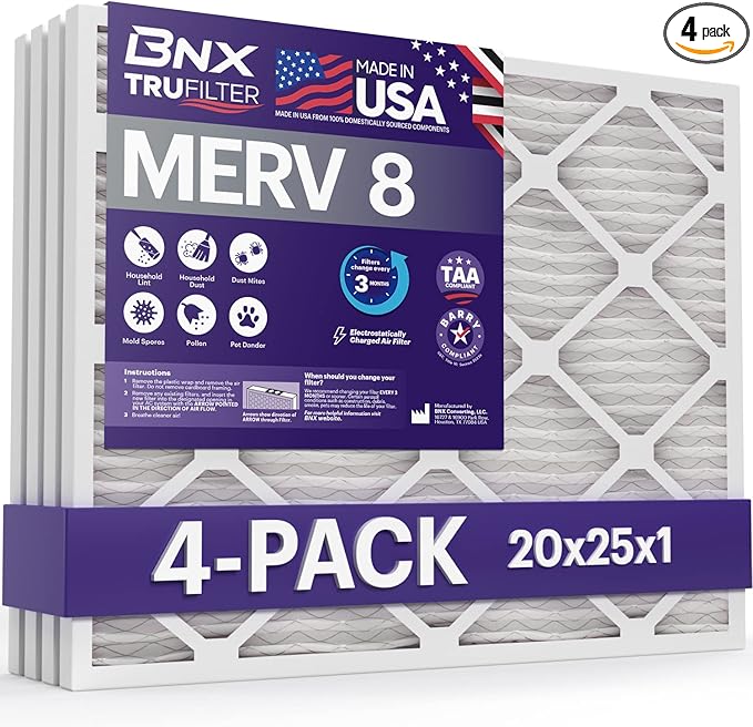 BNX TruFilter 20x25x1 Air Filter MERV 8 by BNX